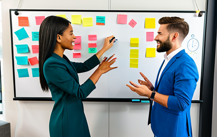 **

"A diverse team of professionals collaborating around a virtual whiteboard filled with colorful sticky notes, engaging in a brainstorming session, modern office background, fully clothed, appropriate attire, safe for work, perfect anatomy, well-formed hands, natural poses, family-friendly."

**