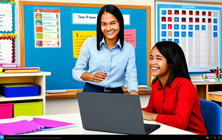 원격 협업 도구를 활용한 교육 자료 공유 방법 - Interactive Online Classroom**

"A bright and cheerful online classroom scene. A diverse group of fu...