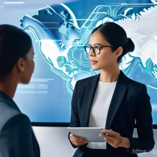 팀워크 증진을 위한 원격 협업 도구 추천 - **Prompt:** "A diverse group of professionals from different global locations collaboratively workin...