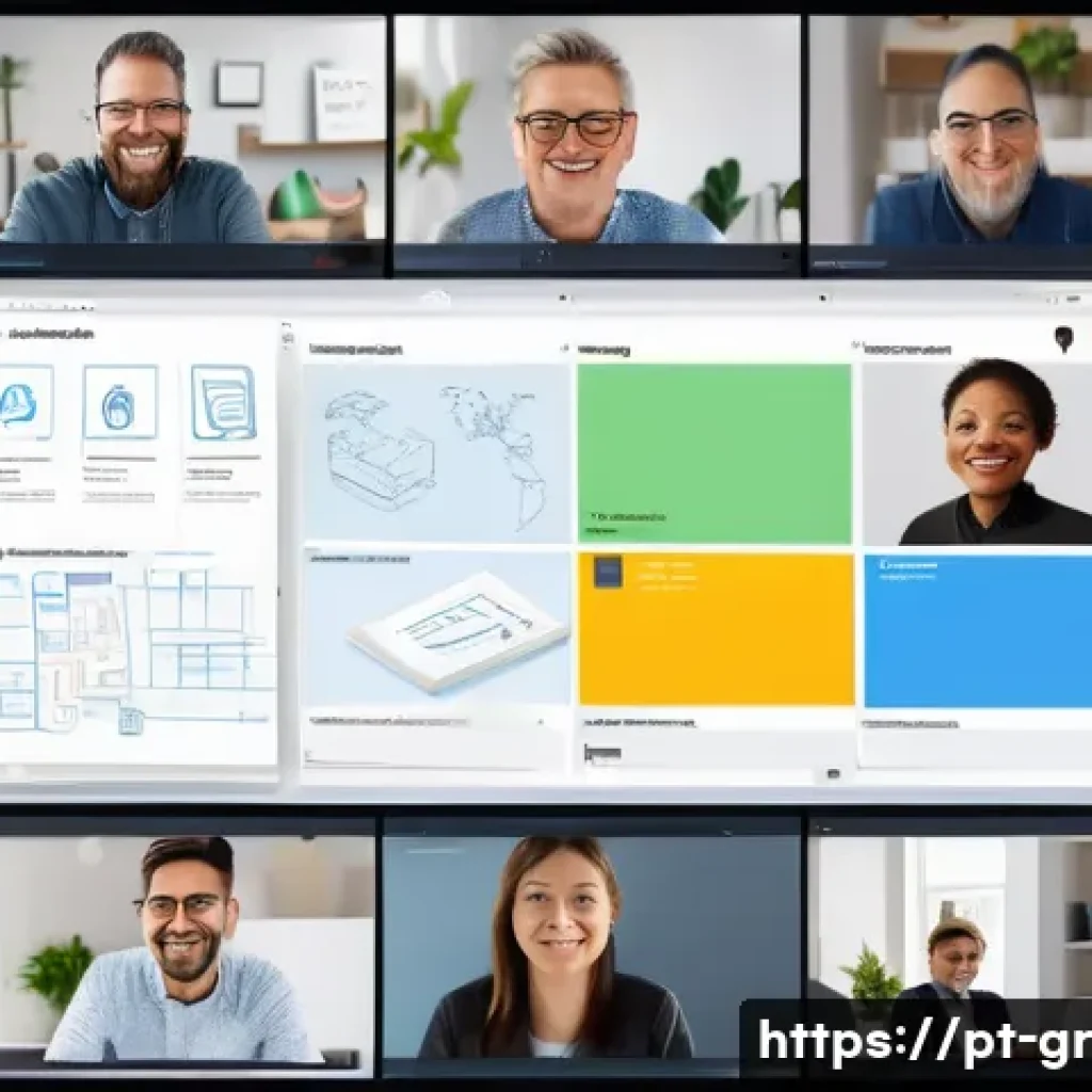 창의적인 원격 협업을 위한 도구 활용 전략 - A diverse remote work team engaged in a lively virtual brainstorming session using a collaborative d...