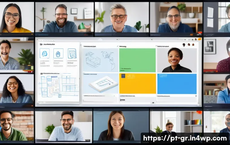 창의적인 원격 협업을 위한 도구 활용 전략 - A diverse remote work team engaged in a lively virtual brainstorming session using a collaborative d...