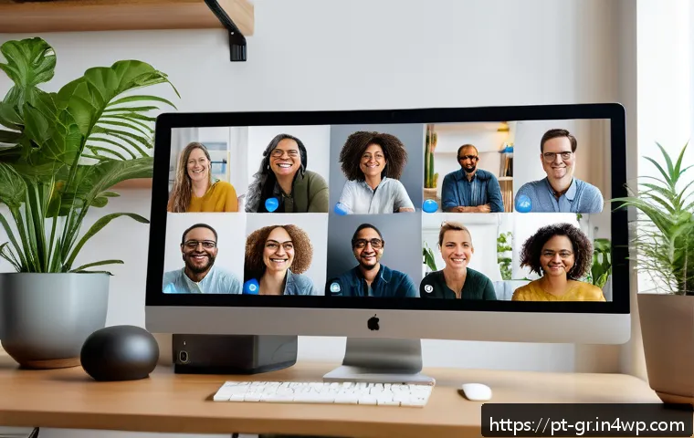 원격 근무 환경에서의 팀 동기 부여 전략 - A diverse remote work team engaging in a lively daily virtual check-in meeting via video conference,...